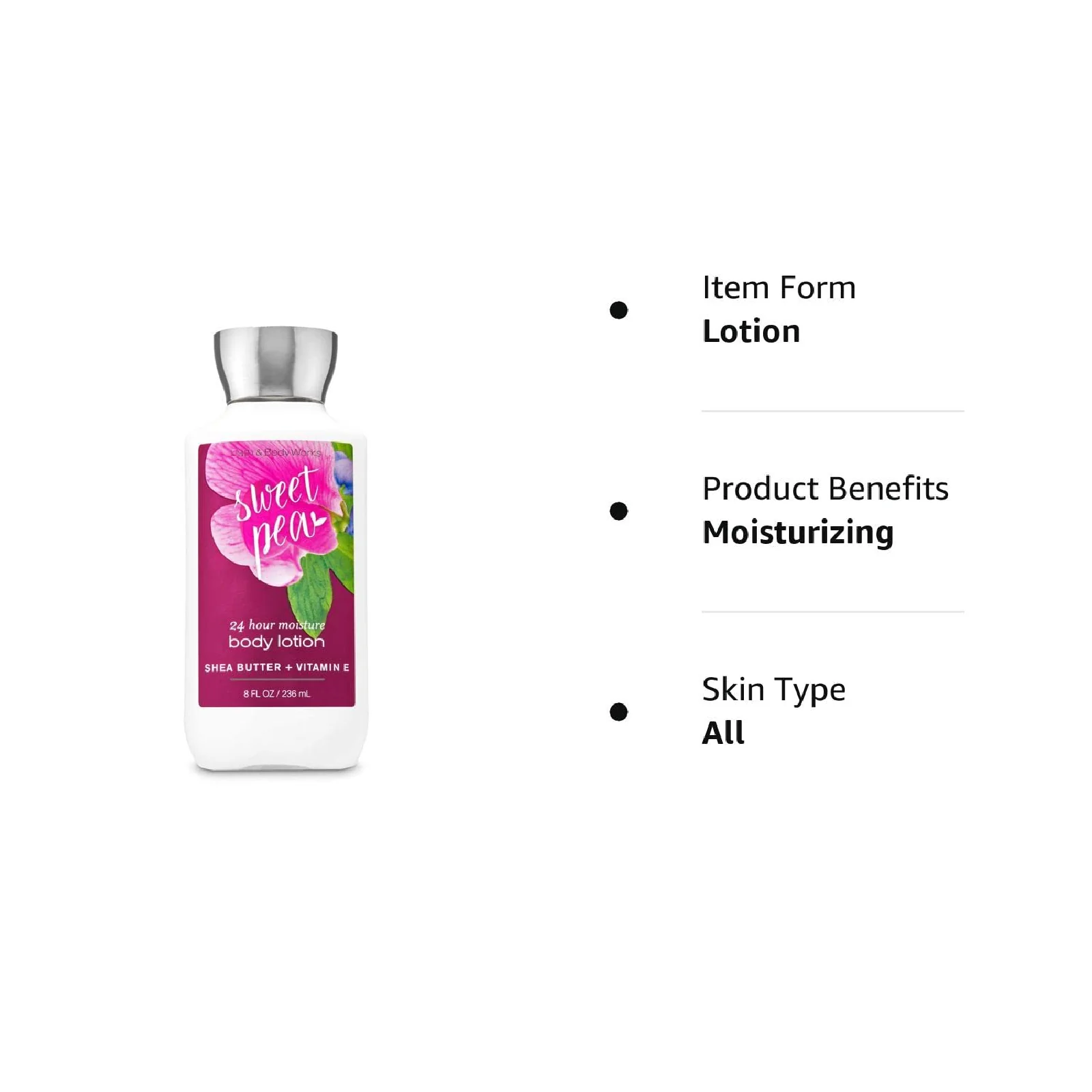 Bath & Body Works Sweet Pea 24 Hour Moisture Body Lotion Shea Butter & Vitamin E Body Lotion - Image 2