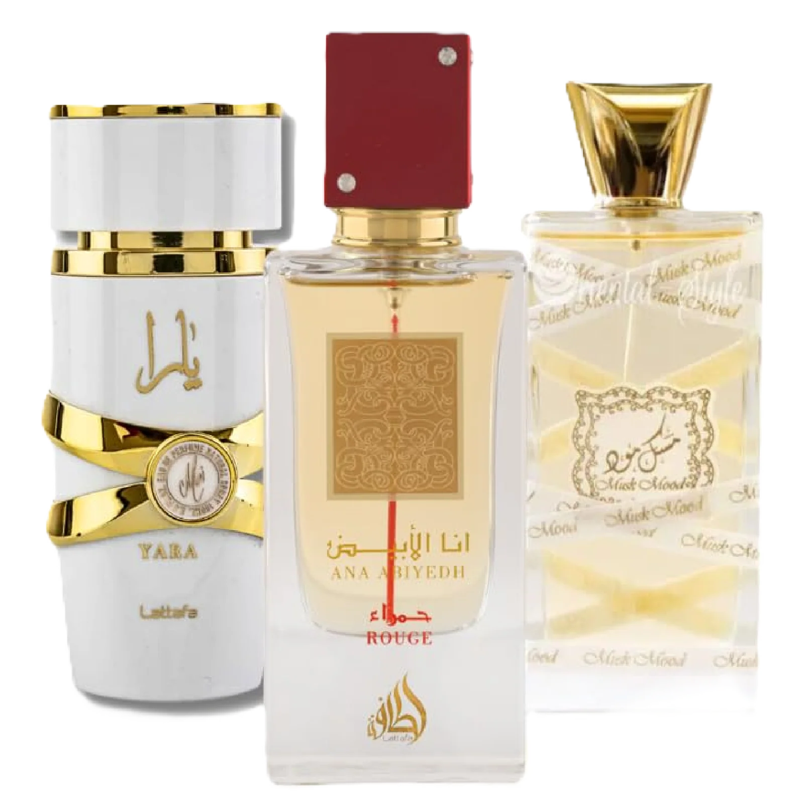 Lattafa Musk Mood, Ana Abiyedh Rouge & Yara Moi Fragrance Bundle for Everyone